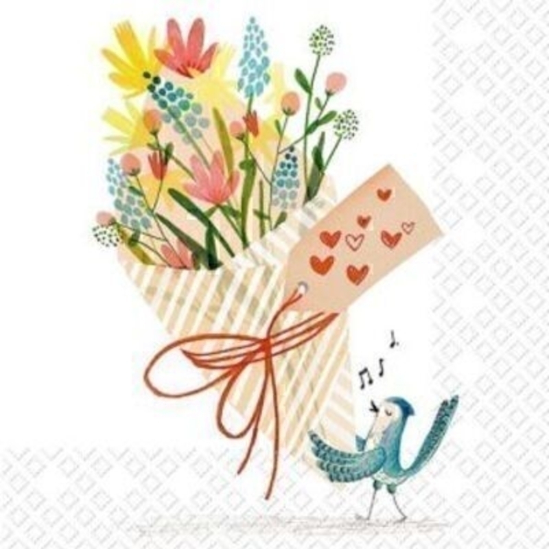 Bird with Bouquet of Flowers Tuana Paper Napkins by Ste